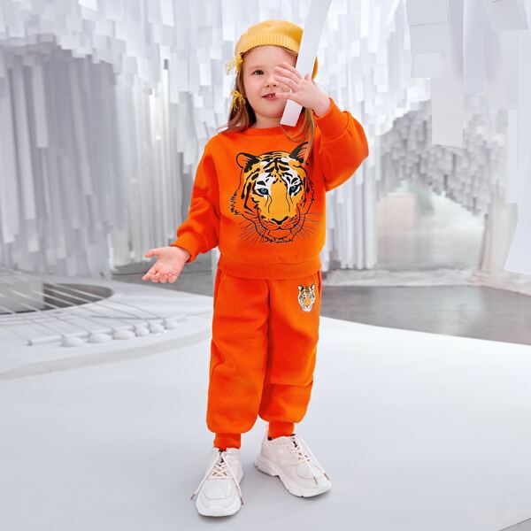 

Toddler Girls Neon Orange Tiger Print Sweatpants, Burnt orange