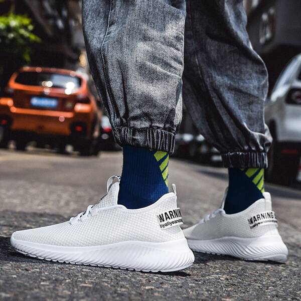 

Men Mesh Panel Lace-Up Front Sneakers, White