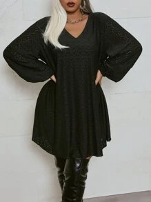SHEIN LUNE Đầm Plus Size màu trơn Giải trí - màu đen - Xem 1