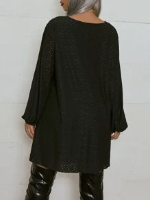 SHEIN LUNE Đầm Plus Size màu trơn Giải trí - màu đen - Xem 2