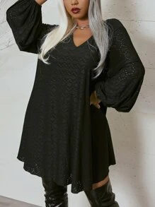 SHEIN LUNE Đầm Plus Size màu trơn Giải trí - màu đen - Xem 5