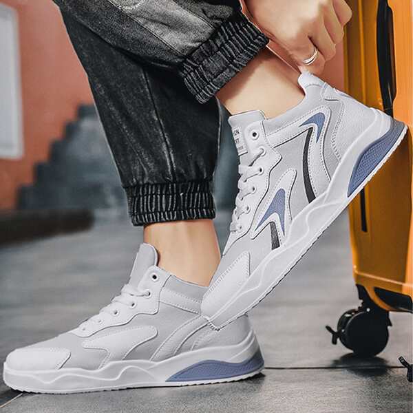 

Men Colorblock Lace-up Front Skate Shoes, White