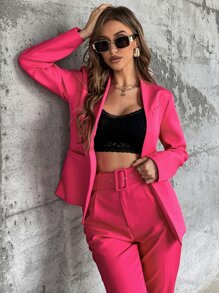 Aveloria Hook And Eye Solid Blazer - Hot Pink - View 1
