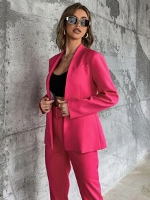 Aveloria Hook And Eye Solid Blazer - Hot Pink - View 3