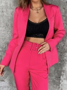 Aveloria Hook And Eye Solid Blazer - Hot Pink - View 4