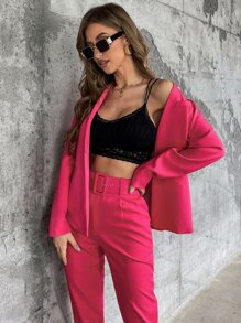 Aveloria Hook And Eye Solid Blazer - Hot Pink - View 5