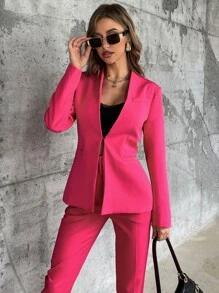 Aveloria Hook And Eye Solid Blazer - Hot Pink - View 6
