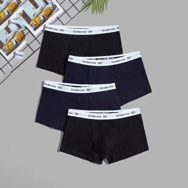 

Men 4pcs Letter Tape Waist Boxer Brief, Multicolor