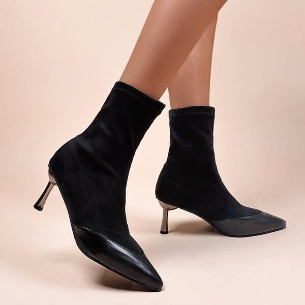 

Minimalist Point Toe Stiletto Heeled Slip-On Boots, Black