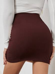 High Waist Two Tone Top-stitching Bodycon Skirt - Multicolor - View 2