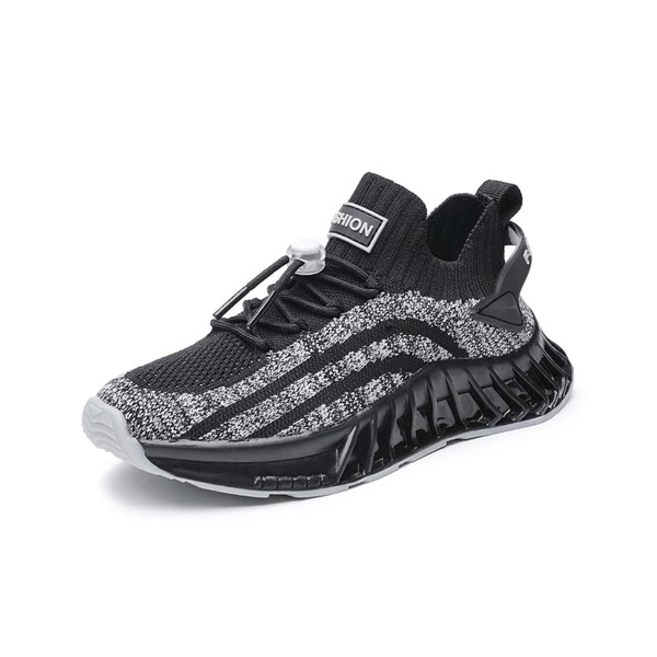 

Boys Lace Up Decor Knit Sneakers, Black