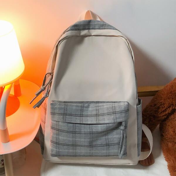 

Minimalist Plaid Pattern Backpack, Grey