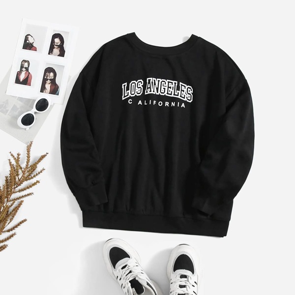 

Plus Letter Graphic Drop Shoulder Sweatshirt, Black