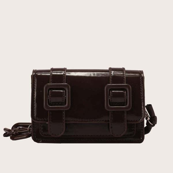 

Mini Buckle Decor Flap Fanny Pack, Coffee brown