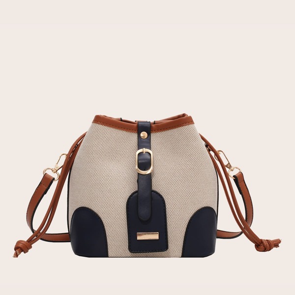 

Two Tone Buckle Decor Drawstring Design Crossbody Bag, Multicolor