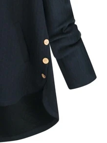 Mulvari Plus Single Breasted High Low Hooded Coat - Navy Blue - View 3