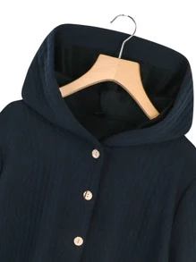Mulvari Plus Single Breasted High Low Hooded Coat - Navy Blue - View 4