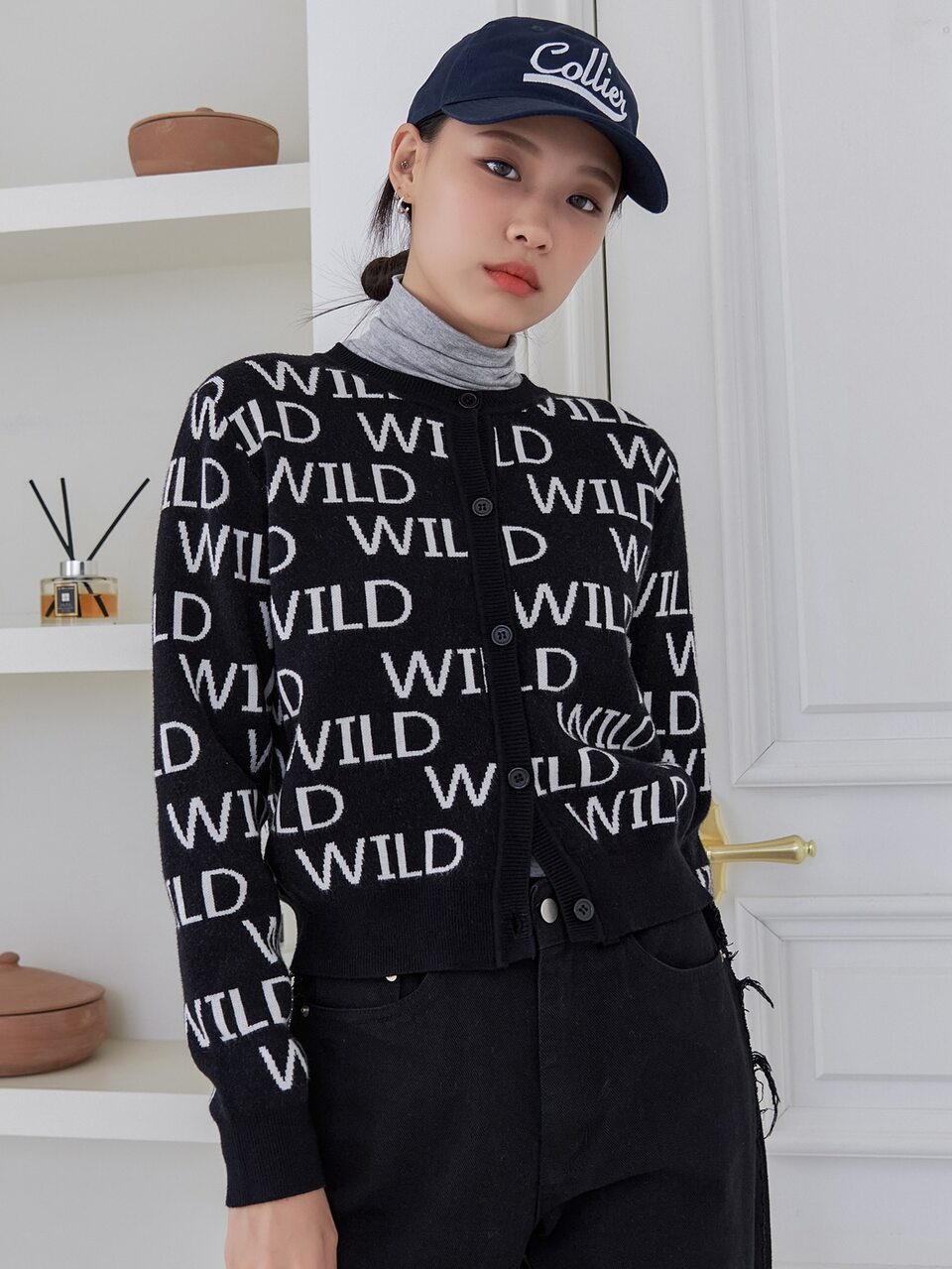 Letter Pattern Button Front Cardigan
