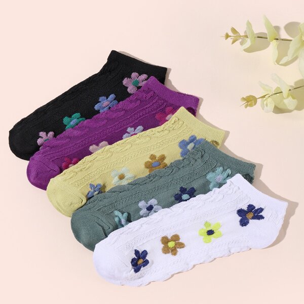 

5pairs Flower Pattern Socks, Multicolor