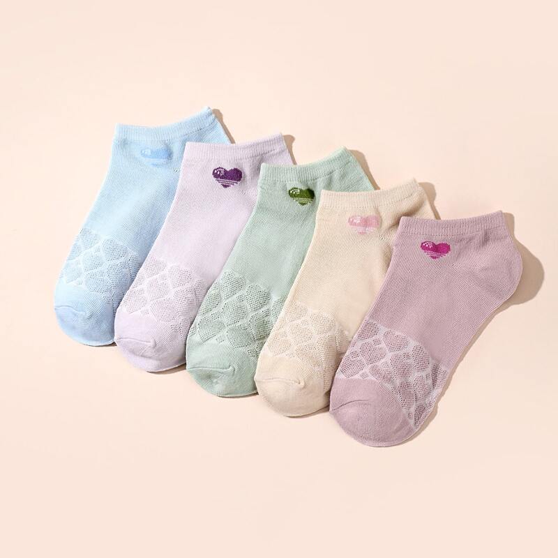 

5pairs Heart Print Ankle Socks, Multicolor