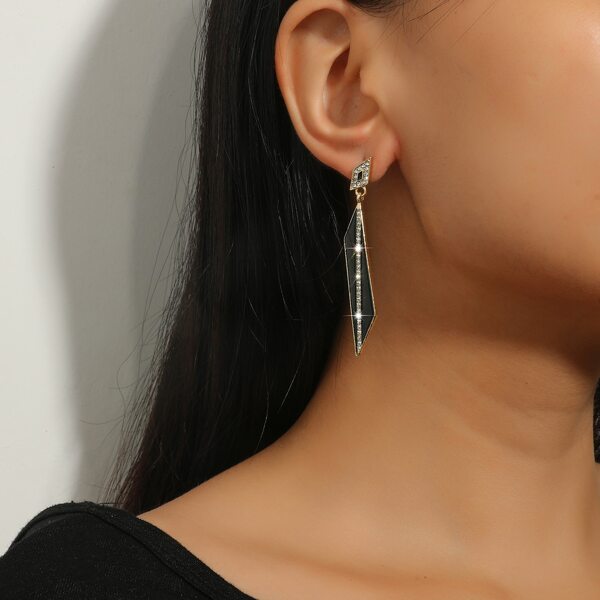 

Rhinestone Decor Drop Earrings, Gold