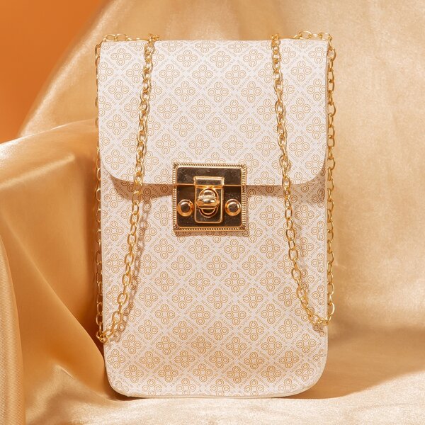 

Letter Graphic Flap Crossbody Bag, White