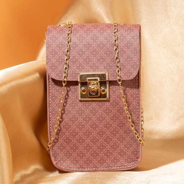 

Allover Print Twist Lock Chain Crossbody Bag, Dusty pink