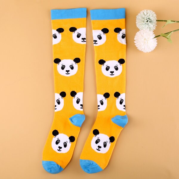 

Men Panda Print Football Socks, Yellow