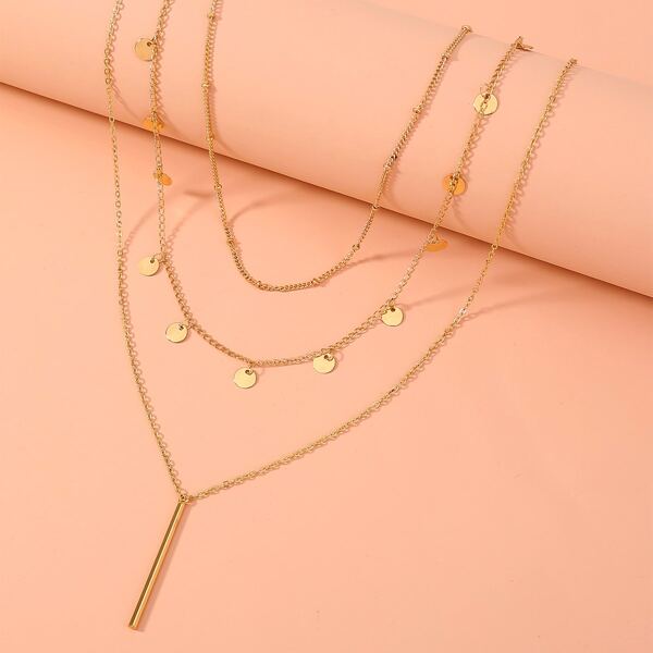 

3pcs Disc Pendant Necklace, Gold