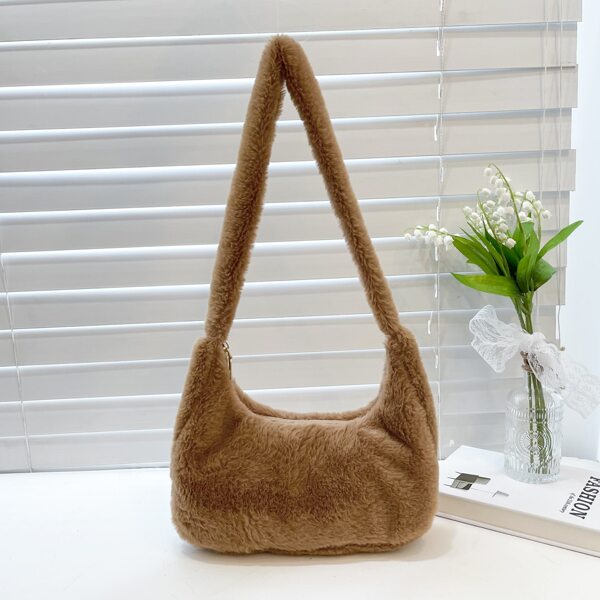 

Minimalist Fluffy Shoulder Bag, Brown