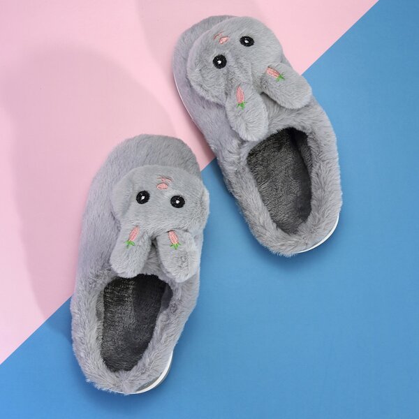 

Girls Cartoon Rabbit Decor Novelty Slippers, Grey