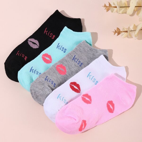 

5pairs Letter Graphic Ankle Socks, Multicolor