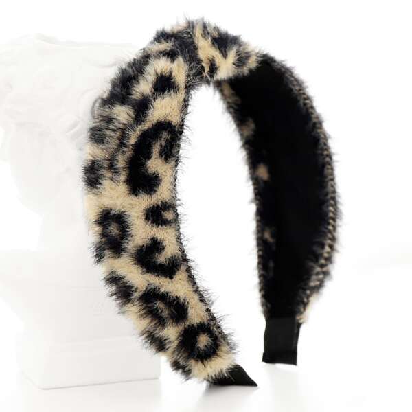 

Leopard Print Knot Decor Fuzzy Headband, Beige
