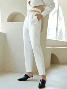 SHEIN Pantalones a medida de talle alto unicolor - Blanco - Ver 3