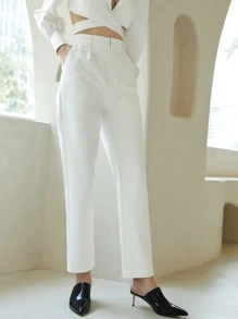 SHEIN Pantalones a medida de talle alto unicolor - Blanco - Ver 5