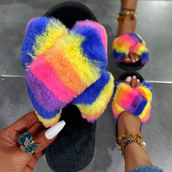 

Colorblock Crossover Strap Slippers, Multicolor