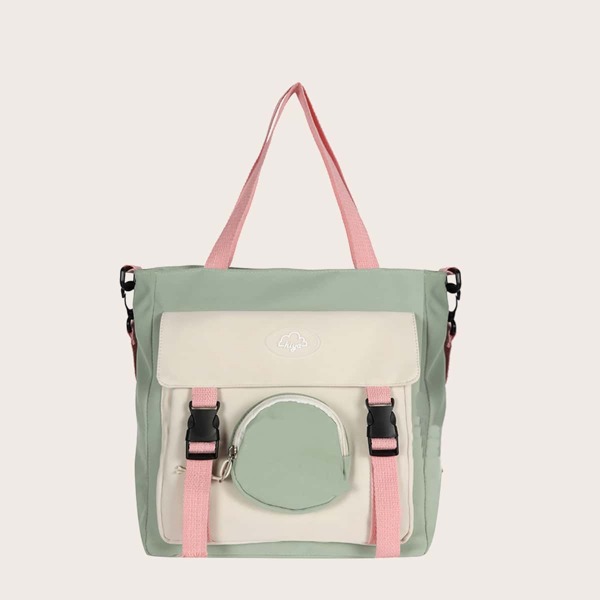 

Colorblock Pocket Front Release Buckle Detail Tote Bag, Multicolor
