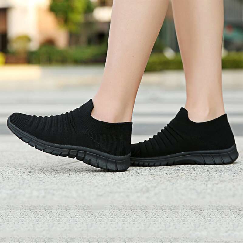 

Minimalist Knit Detail Slip On Shoes, Black