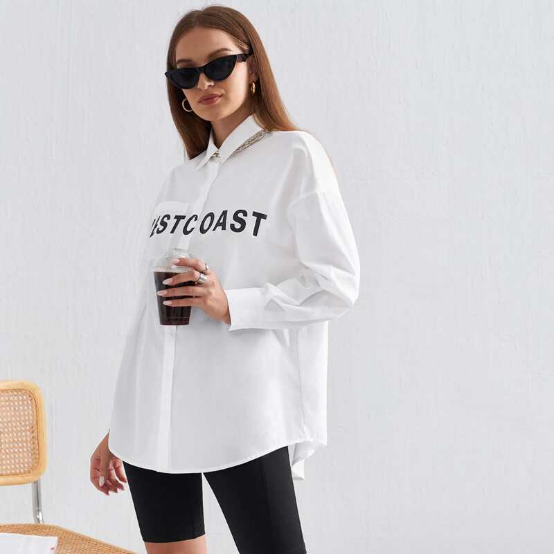 

Letter Graphic Drop Shoulder Blouse, White