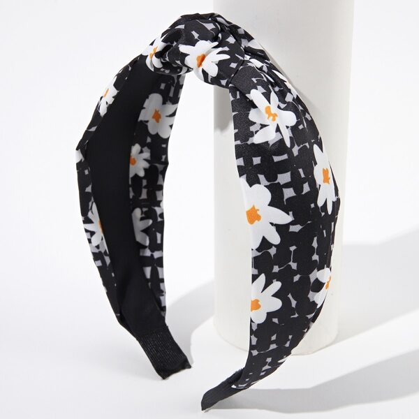 

Flower Print Hair Hoop, Black and white