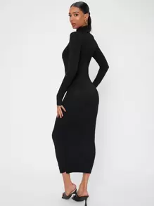 SHEIN Tall Solid High Neck Bodycon Dress - Black - View 2