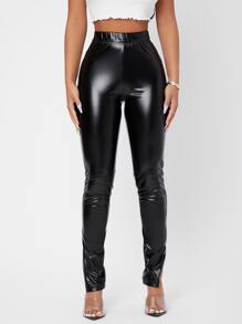 SHEIN PETITE Quần nữ Chia màu trơn Hấp dẫn - màu đen - Xem 1