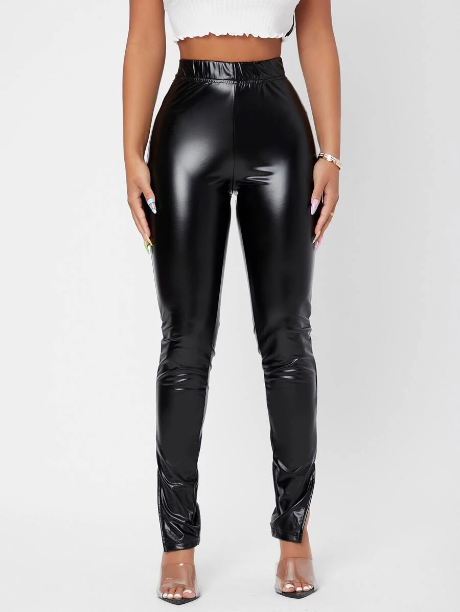 SHEIN PETITE Quần nữ Chia màu trơn Hấp dẫn - màu đen - Xem 1