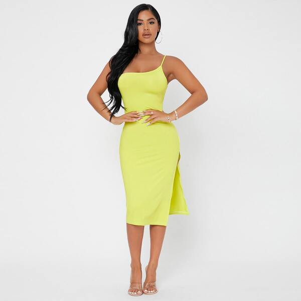 

Solid Split Thigh Cami Dress, Yellow