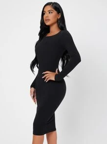 SHEIN PETITE Đầm màu trơn Thanh lịch - màu đen - Xem 5