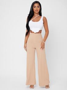 SHEIN PETITE Áo nữ Bất đối xứng màu trơn Gợi cảm - trắng - Xem 3