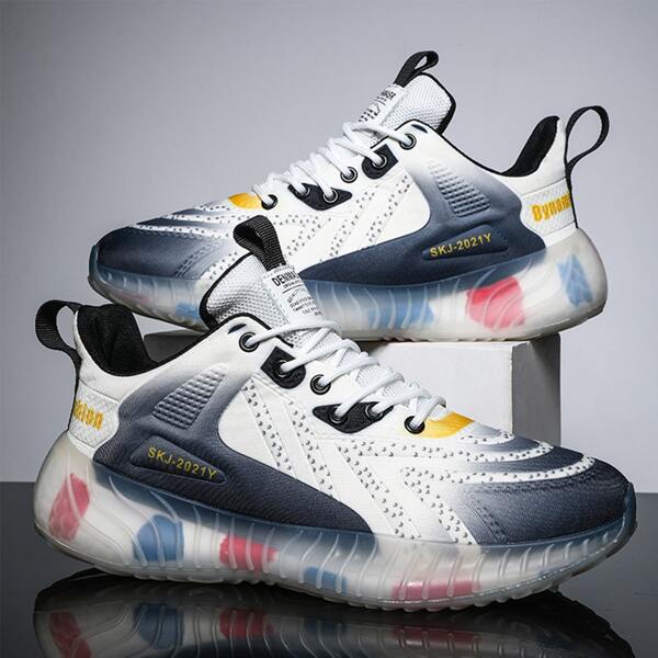 

Men Ombre Pattern Graphic Lace-up Front Running Shoes, Blue and white