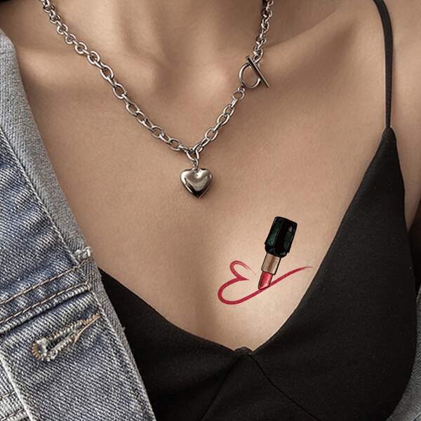 

1sheet Lipstick Pattern Tattoo Sticker, Black