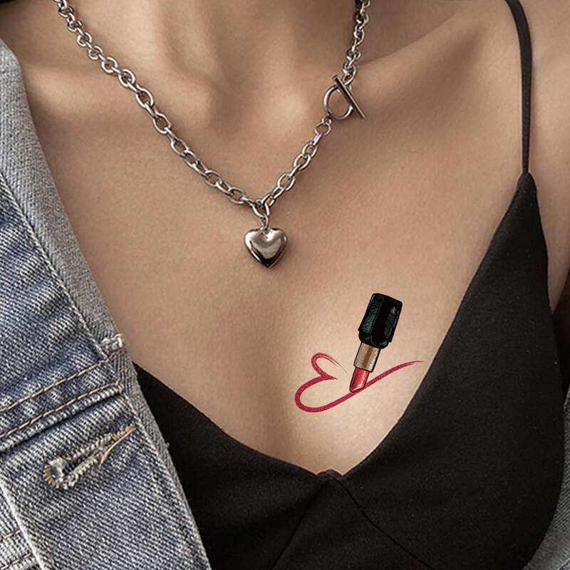 

1sheet Lipstick Pattern Tattoo Sticker, Black
