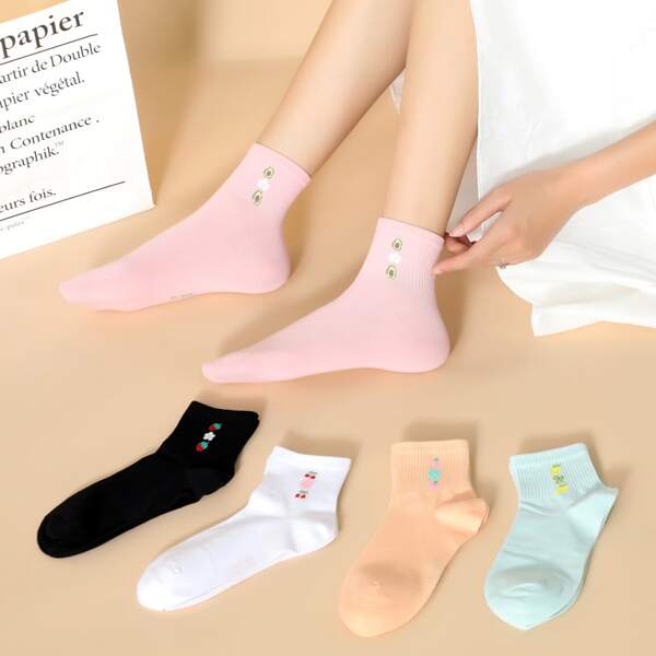 

5pairs Fruit Print Socks, Multicolor